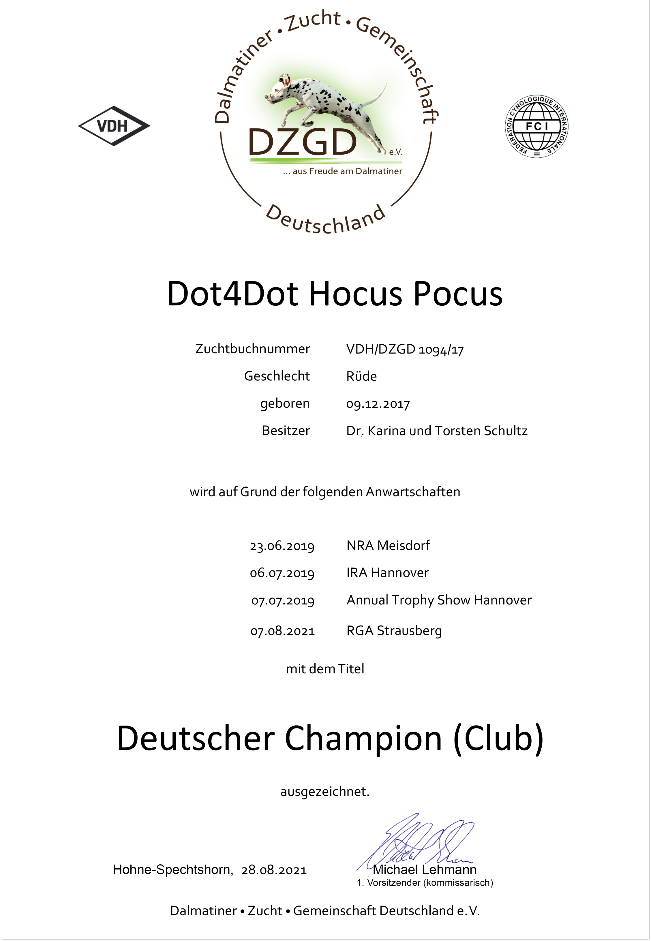 CH Club Urkunde DZGD Dot4Dot Hocus Pocus